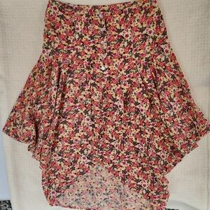 Free People Floral A-Line Skirt - Red and Pink